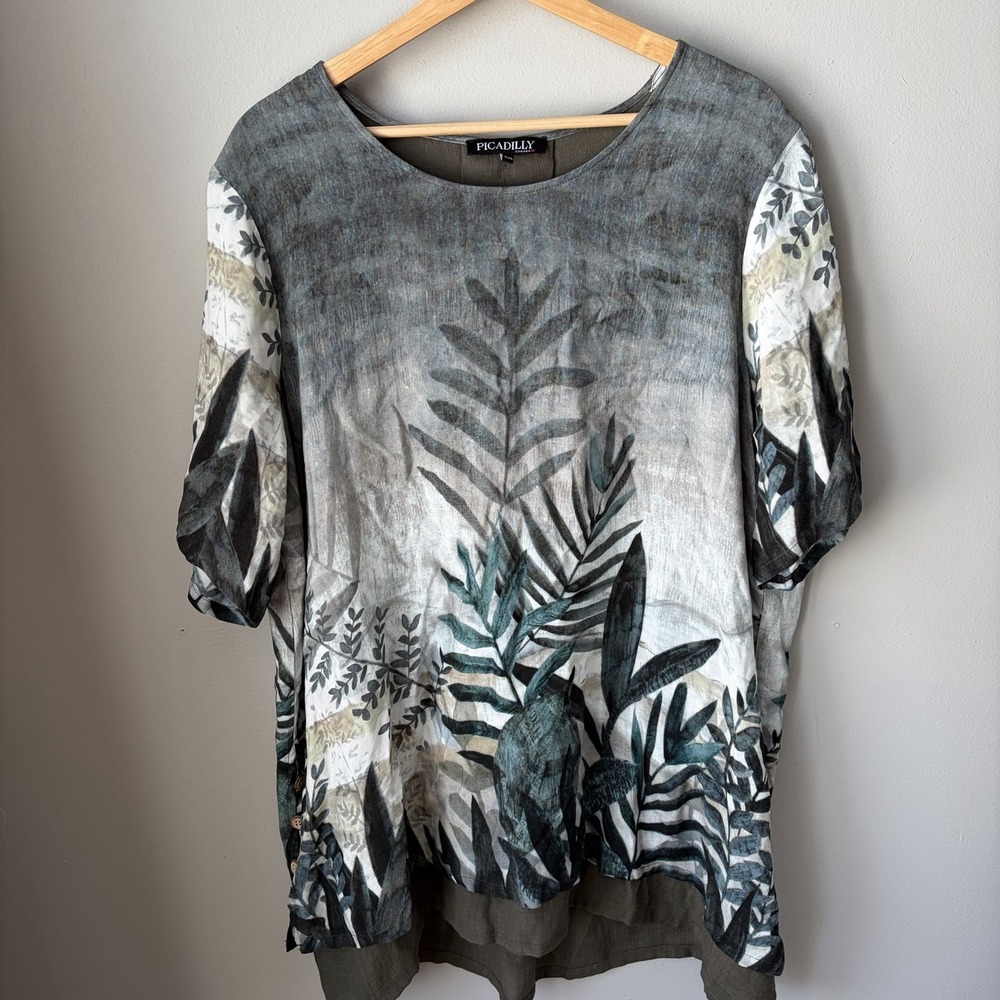 Picadilly Canada Women's Size XXL Blouse‎ Leafs- Green, Lined Boho Floral